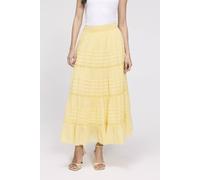 Finery London Imani Cotton Tiered Midi Skirt In Lemon Lemon