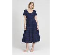 Finery London Jemma Cotton Broderie Tiered Midi Dress In Mid Navy Mid Navy