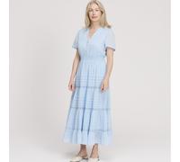 Finery London Juniper 100% Cotton Voile Tiered Dress Petite NAVY SIZE 10