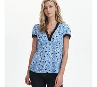 Finery London Lacie Floral Print Lace Trim V Neck Empire Waist Top BLUE DITSY SIZE 10