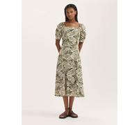 Finery London Leaf Print Square Neck Midi Tea Dress Green Mix