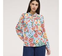 Finery London Lizzie Printed Floral Jersey Ruffle Neck Blouse BLUE FLORAL SIZE 10