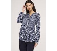 Finery London Martha Printed Shirred Blouse In Dark Blue Dark Blue