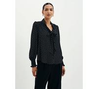 Finery London Polka Dot Tie Neck Button Through Blouse Black Mix