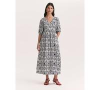 Finery London Printed V-Neck Midaxi Smock Dress with Linen Ivory Mix