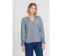 Finery London Sandy Cotton Gingham Long Sleeve Blouse In Mid Navy Mid Navy