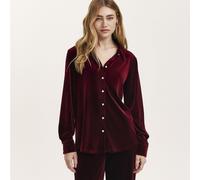 Finery London Sayge Stretch Velvet Button Up Shirt BLACK SIZE 10
