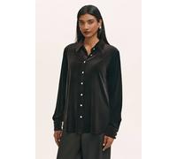 Finery London Sayge Velvet Collared Shirt In True Black True Black