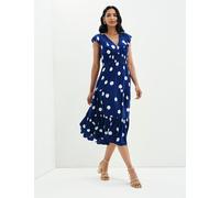 Finery London Voile Spot Print V-Neck Midi Tiered Dress Navy Mix