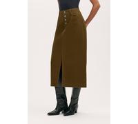 Finery London Women's Beth Cotton Button-Front Midi Skirt in Dark Olive | Size: 12 Finery London Dark Olive 12