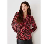Finery London Women's Crepe Animal Print Tie Neck Blouse - 12 - Orange Mix, Khaki Mix,Orange Mix