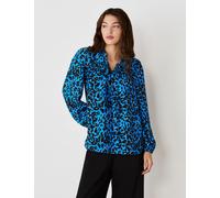 Finery London Women's Crepe Animal Print Tie Neck Popover Blouse - 10 - Blue Mix, Blue Mix