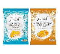 Finest Hand Cooked Crisps Variety Pack, Sea Salt & Chardonnay Vinegar and Mature Cheddar & Red Onion, 150g Each, Pack of 2