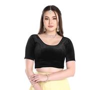 FINESTFIT Stay On Trend Latest Fashion Readymade Blouses for Women,Round Neckline,Elbow Sleeves in Premium Velvet Fabric, Black, XL
