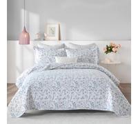 FineStichery Blue King Quilt Set - 100% Cotton Quilts, King Quilt Bedding Set, Farmhouse Floral Quilt, Lightweight Bedspread Coverlet for All Seasons, 3 Piece, 98"x106"