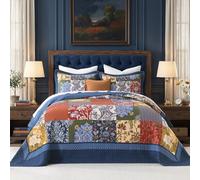 FineStichery Oversized King Bedspread 120" x 120", 100% Cotton Extra Large Quilt Set, Reversible Patchwork Coverlet, Vintage Boho Floral Farmhouse Bedding for Tall Beds, All Season, 3 Piece