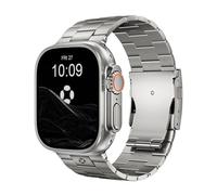 FiNESTONE Premium Titanium Band Compatible with Apple Watch Ultra 2 & Ultra 49mm, Scratch-Resistant DLC Coating Metal Link Bracelet with Secure Folding Buckle, Adjustable Strap for Men - Titanium Grey