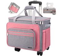 FINESUN 3in1 Foldable Deluxe Rolling Sewing Machine Case with Wheels, Pink, 17x9.5x12 inches, Compatible with Brother, Singer, Bernina and Most Machines