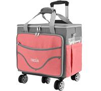 FINESUN Rolling Tote Bag for Women Teacher Bag Rolling Cart Briefcase with Wheels Carry on Wheeled Bag for Work,Office,Craft Pink