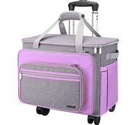 FINESUN Sewing Machine Bag, Foldable Deluxe Sewing Machine Carrying Case for Brother, Singer, Bernina and Most Machines, purple-grey, With Wheels