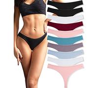 FINETOO 10 pack Cotton Thongs for Women Breathable Low Rise Bikini Lady Panties Womens Underwear Sexy S-XL, Set2-10pack, Medium