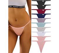 FINETOO 10 Pack G-String Thongs for Women Cotton Panties Stretch T-back Tangas Low Rise Hipster Underwear Sexy S-XL, 10 Pack Thongs, L
