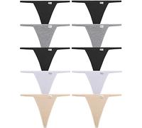 FINETOO 10 Pack G-String Thongs for Women Cotton Panties Stretch T-back Tangas Low Rise Hipster Underwear Sexy S-XL, Light Color-10pack, Medium