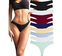 FINETOO Pack of 10 Cotton Thong Women's Sexy Lingerie Briefs Tanga Hipster Underpants Thongs Set Underwear Comfortable Women Multicoloured S-XL