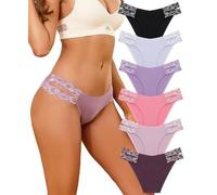 FINETOO Seamless Underwear for Women Cheeky Bikini Panties High Cut V-waist Lace Underwear Women Cute Bikinis 6 Pack, 6pack-a, L