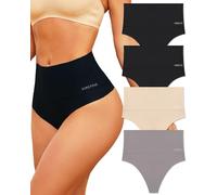 FINETOO Women Underwear High Waisted Thongs Tummy Control Seamless Thongs Shapewear No Show Panties 4 Pack S-3XL, A-4pack, L