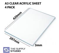 Finetree 4 Pack Of A3 Clear Acrylic Sheets 3mm Thickness Perspex Panels Laser Cut - 420 X 297mm