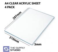 Finetree 4 Pack Of A4 Clear Acrylic Sheets 3mm Thickness Perspex Panels Laser Cut - 297 X 210mm