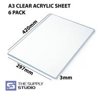 Finetree 6 Pack Of A3 Clear Acrylic Sheets 3mm Thickness Perspex Panels Laser Cut - 420 X 297mm