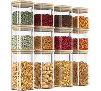 Finew Glass Storage Jars with Bamboo Lid, 12 Pack Airtight Food Jars Set, Clear Kitchen Storage Canisters Containers for Spice Herbs Coffee Tea Pasta Beans Sugar Cookie Snack Seed - 700ml, 350ml