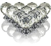 Fineway 10 Pack Round Clear Crystal Door Knobs for Drawer - 30mm Crystal Drawer Knobs w/Chrome Base - Replacement Handle for Drawer, Wardrobe, Cabinet Door - Quick & Simple to Install Crystal Knobs