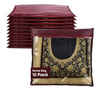 Fineway 10 Pack Saree Storage Bags with Zip - Space saving Clear Zip Bag, Clothes Bag Organiser for Sarees, Dresses & Clothes - Moisture-Resistant Saree Bags Clothing Storage (Maroon, 42x35cm)