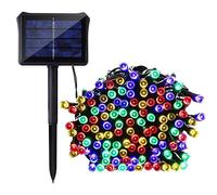 FINEWAY® 100 LED Solar String Lights Multicolour Christmas - Auto on at Dusk Xmas LED Lights - Weatherproof - Solar Powered LED - Light Set Length 10.9m Approx