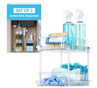 Fineway 2 Pack Under Sink Storage for Kitchen - 2 Tier Pull Out Kitchen Sink Organiser - Adjustable Dividers for Kitchen Cupboard Organiser - Home Organisation for Bathroom & Cleaning Products