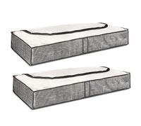 FiNeWaY 2 x Underbed Clothes Storage Bag Organiser with Handle For Blankets Bedding Breathable Foldable Box with Strong Zipper Clear Window Wardrobe Closet Boxes