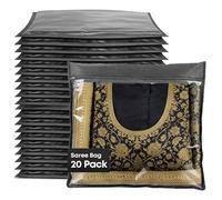 Fineway 20 Pack Saree Storage Bags with Zip - Space saving Clear Zip Bag, Clothes Bag Organiser for Sarees, Dresses & Clothes - Moisture-Resistant Saree Bags Clothing Storage (Grey, 42x35cm)