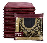 Fineway 20 Pack Saree Storage Bags with Zip - Space saving Clear Zip Bag, Clothes Bag Organiser for Sarees, Dresses & Clothes - Moisture-Resistant Saree Bags Clothing Storage (Maroon, 42x35cm)