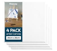 Fineway 4 Pack Blank Canvas for Painting - 20cm X 20cm On Square Stretched Canvas (8” X 8”) - 100% Cotton, Wooden Frames Art Canvases for Painting, Suitable for Both Oil and Acrylic Paints