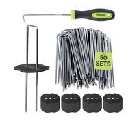 FINEWAY 50 Weed Membrane Pegs with Tool in Silver FINEWAY Silver