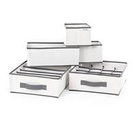 FiNeWaY 5pc Canvas Storage Box Organiser - Collapsible Multipurpose Space Saving Drawer Divider Cubes- Perfect For Wardrobe, Drawers, Desk, Clothes, Makeup, Bathroom, Stationary