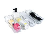 FiNeWaY 8pc Interlocking Drawer Organiser Plastic Storage Separator Tray Boxes Cutlery Compartment Kitchen Bedroom Bathroom Desk Office De-Clutter Tidy (White)