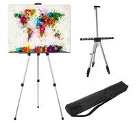 Fineway Artist Easel Stand for Painting - 160cm Adjustable Artist Studio Field Easel with Secure Clips, Telescopic Art Easel Stand for Display, Painting, Poster, Picture, Canvas Stand with Carry Bag