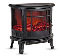 FiNeWaY Electric Stove Heater with Log Burner Flame Effect Fire - 1800W, Black - Freestanding Fireplace with Wood Burning LED Light - Adjustable Temperature & Flame Panoramic Design With Large Window