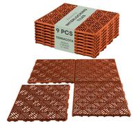 Fineway Interlocking Garden Tiles 9 Pack Terracotta Outdoor Flooring Tiles Non Slip Patio Decking Tiles 29.5Cm