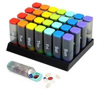 Fineway Monthly Pill Organiser - 28-Day Pillbox Medicine Organizer with AM & PM Compartment - 4 Weeks Colour Coded Medication Organizer with Case - Pill Box Organizer for Travel (Transparent Black)