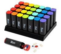 Fineway Monthly Pill Organiser - 28-Day Pillbox Medicine Organizer with AM & PM Compartment - 4 Weeks Colour Coded Medication Organizer with Case - Pill Box Organizer for Travel, Work, Home (Black)